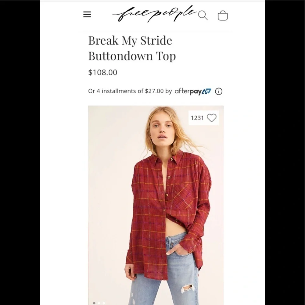 SALE New Free People Break My Stride Shirt Sz L
